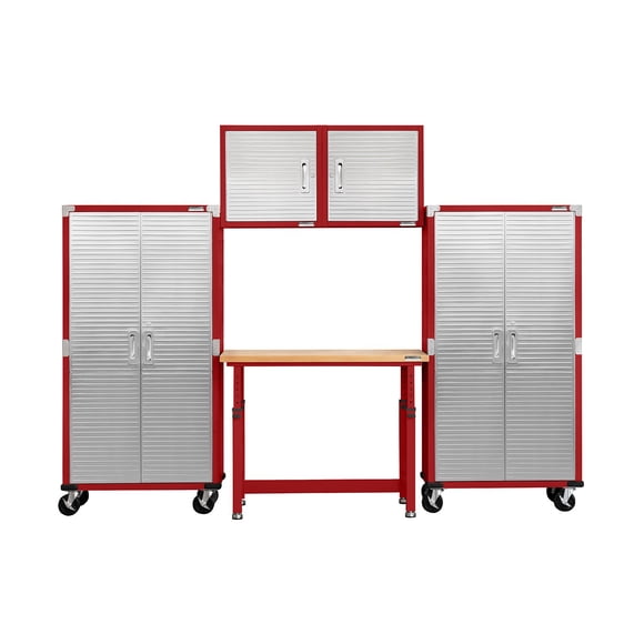 Seville Classics UltraHD 5-Piece Steel Garage Cabinet Storage Set With Height Adjustable Workbench, 10' Wide