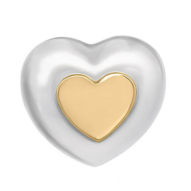 High Polish Puffy Heart Earrings in Sterling Silver & 14K Gold