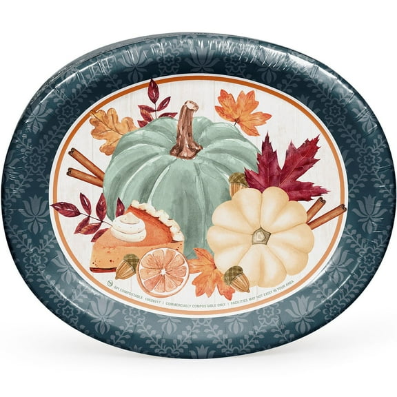 Member's Mark Thanksgiving Oval Paper Plates, 10" x 12", 50 ct.