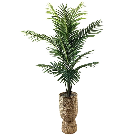 Artificial 6' Areca Palm Tree in a Handwoven Urn Style Basket