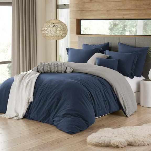 Swift Home Modern Prewashed Crinkle Reversible Duvet Cover Set, Assorted Sizes