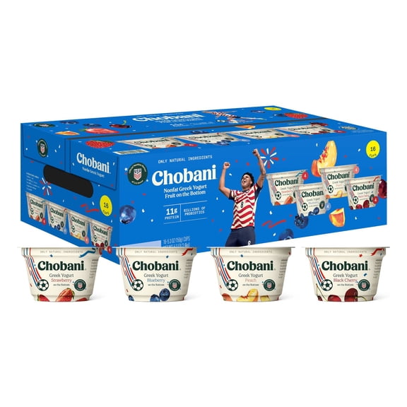 Chobani Nonfat Greek Yogurt Fruit On The Bottom Variety Pack, 5.3 oz., 16 ct.