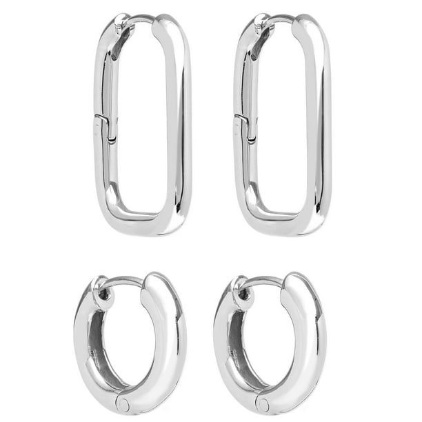 Huggie Hoop Paperclip Earring Set in Sterling Silver