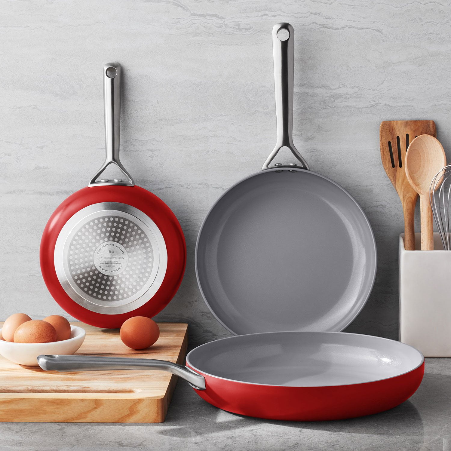 Member's Mark 3-Piece Modern Ceramic Fry Pan Set, Assorted