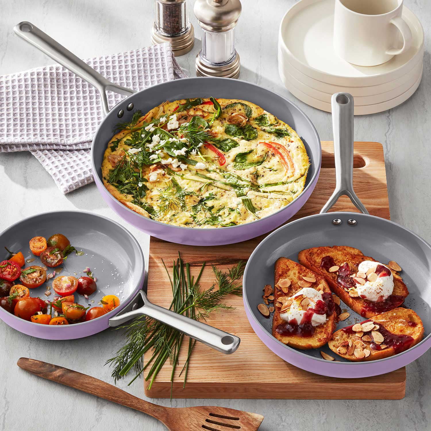 Member's Mark 3-Piece Modern Ceramic Fry Pan Set, Assorted Colors