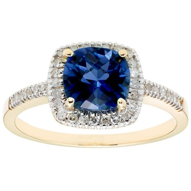 Cushion Cut Gemstone & 0.18 CT.T.W. Halo Diamond Ring in 14K Gold