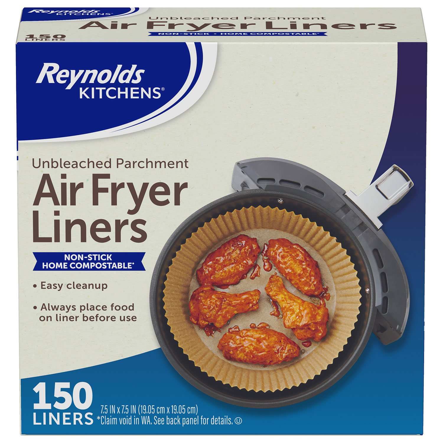 REYNOLDS Cucine Fodere Per Friggitrice Ad Aria Liners 50 Pezzi 22.9x22.9cm Antiaderenti