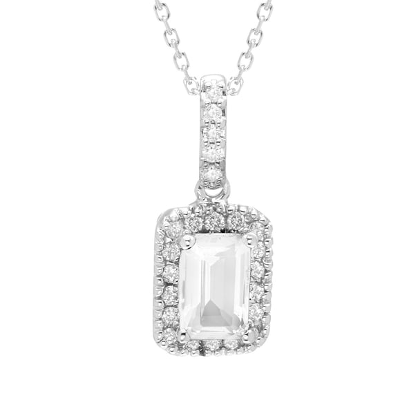 Emerald Cut Lab Created Gemstone & Diamond Halo Pendant Necklace in 14K Gold