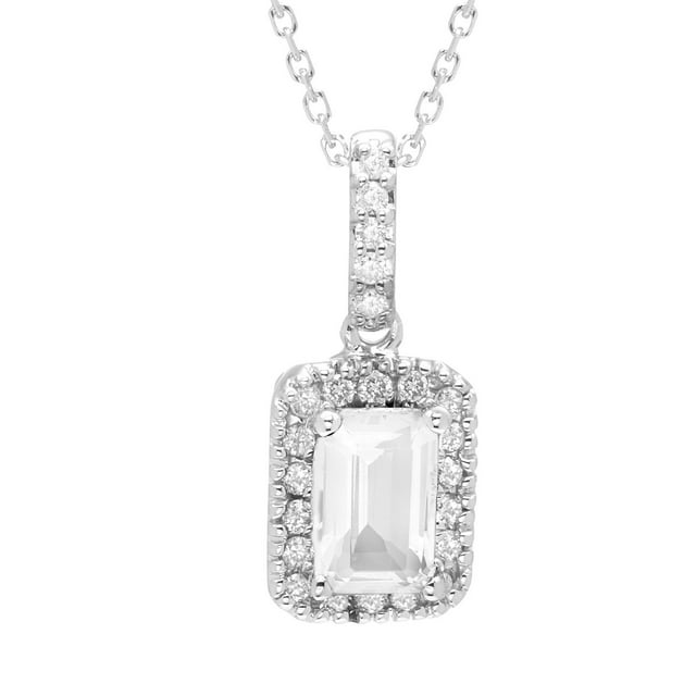 Emerald Cut Lab Created Gemstone & Diamond Halo Pendant Necklace in 14K Gold