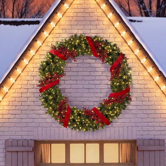 Member's Mark 60" Pre-Lit Wreath with Red Berries