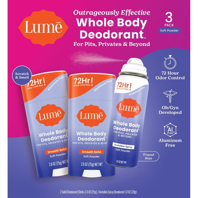 Lume Whole Body Smooth Solid Deodorant Stick & Mini Spray Set