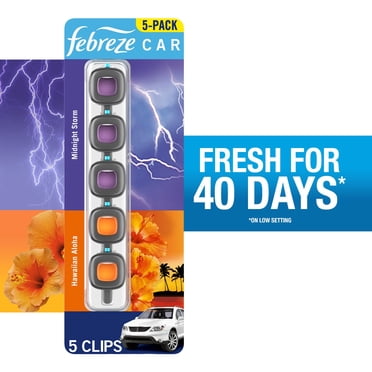 Febreze Car Air Freshener Vent Clips, Midnight Storm and Hawaiian Aloha, 5 ct.