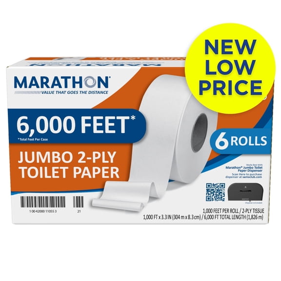 Marathon Jumbo Roll 2-Ply White Toilet Paper 6 rolls, 1000 ft./roll