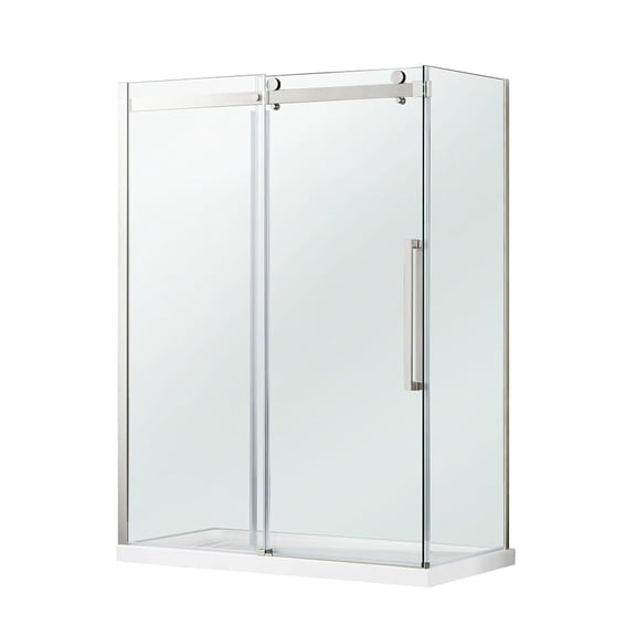 OVE Decors Bel Soft Close 60" W x 32" D x 78-3/4" H Corner Shower with Sliding Door, Side Panel & Base