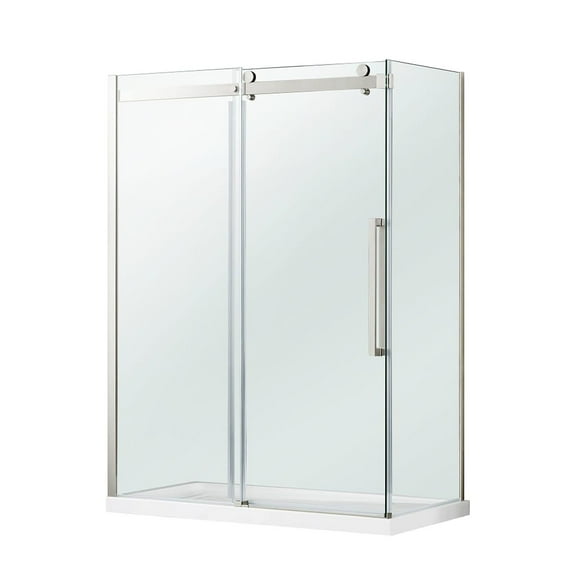 OVE Decors Bel Soft Close 60" W x 32" D x 78-3/4" H Corner Shower with Sliding Door, Side Panel & Base