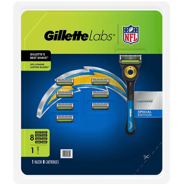 Gillette Labs Official Chargers Licensed Men's Razor, Handle + 8