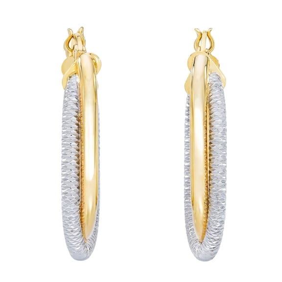 Diamond Cut Oval Bypass Hoop Earrings in 14K Yellow Gold