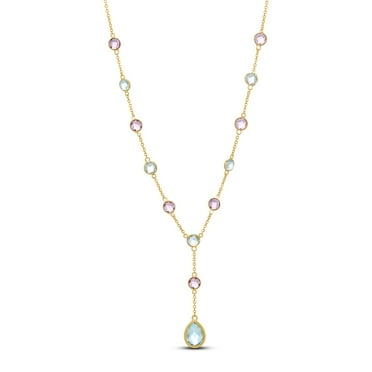Round & Pear Cut Multi-Gemstone Lariat Necklace in 14K Gold