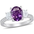 thumbnail image 1 of Oval Cut Amethyst & 0.58 CT. T.W. Diamond 3-Stone Ring in 14K Gold, 1 of 6
