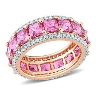 Princess Cut Gemstone & Diamond Eternity Ring in 14K Gold