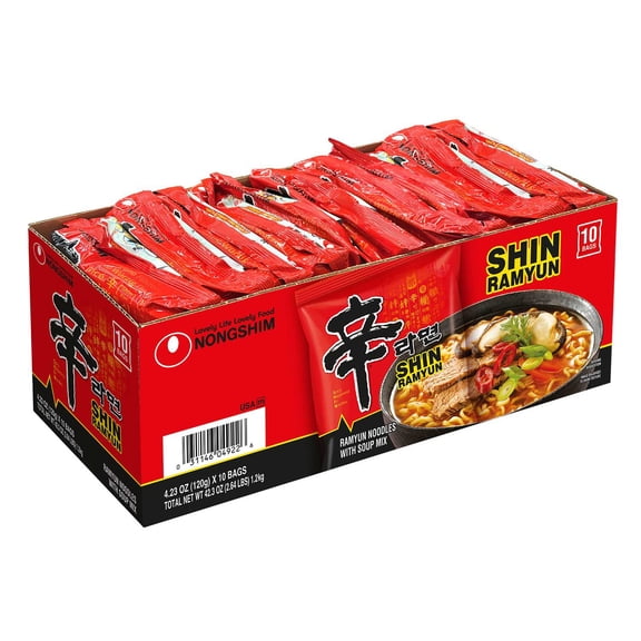 Nongshim Shin Ramyun Spicy Beef Ramen Noodle Soup, 4.23 oz., 10 pk.