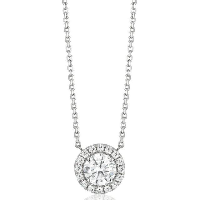 Round Cut Halo Diamond Pendant Necklace in 18K Gold
