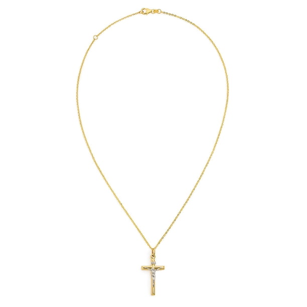 Pendentif Croix Crucifix En Or Jaune 14K Avec CZ - Marque Diamomo - Neuf