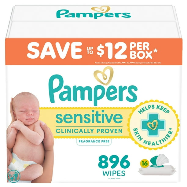 Pampers Sensitive Baby Wipes, Fragrance Free, 16 896 wipes