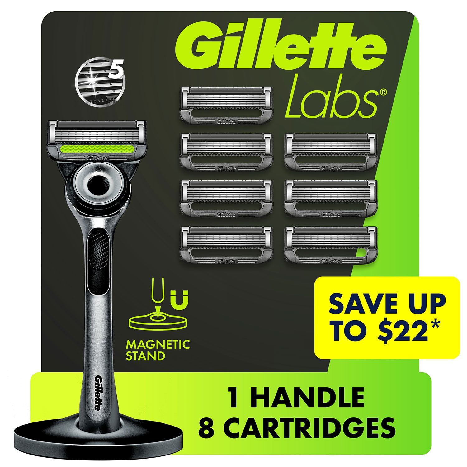 GilletteLabs Men's Exfoliating Razor, 5 Blade, Handle + 8 Cartridges ...