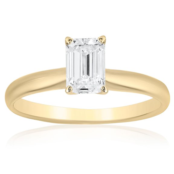 Emerald Diamond Solitaire Ring in 18K Gold