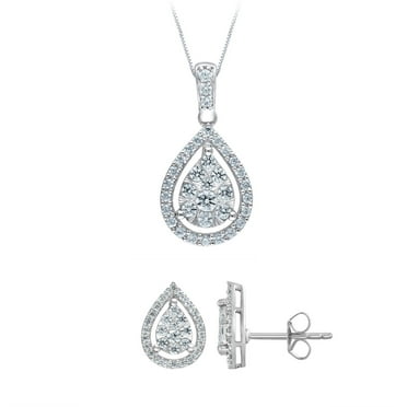 0.96 CT. T.W. Diamond Earring and Pendant Necklace Set in 14K Gold