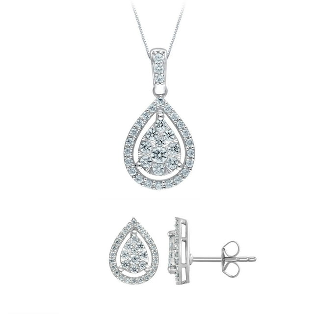 0.96 CT. T.W. Diamond Earring and Pendant Necklace Set in 14K Gold