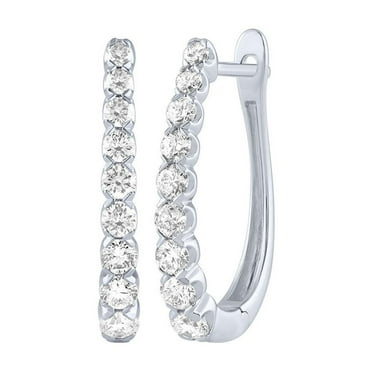 Round Cut Oval Shape Diamond Hoop Earrings in 14K Gold