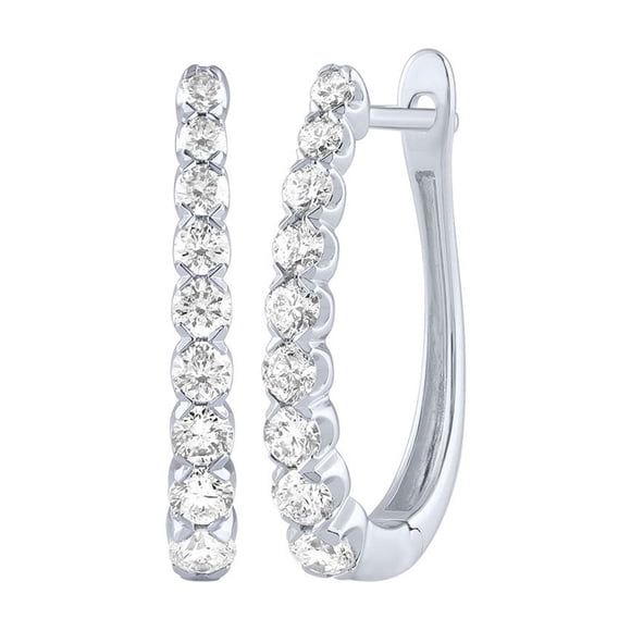 Round Cut Oval Shape Diamond Hoop Earrings in 14K Gold
