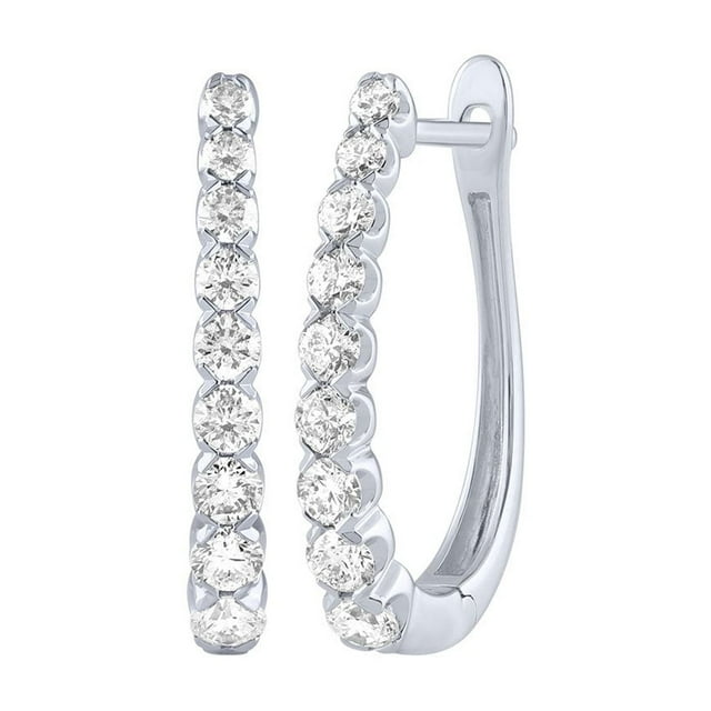 Round Cut Oval Shape Diamond Hoop Earrings in 14K Gold