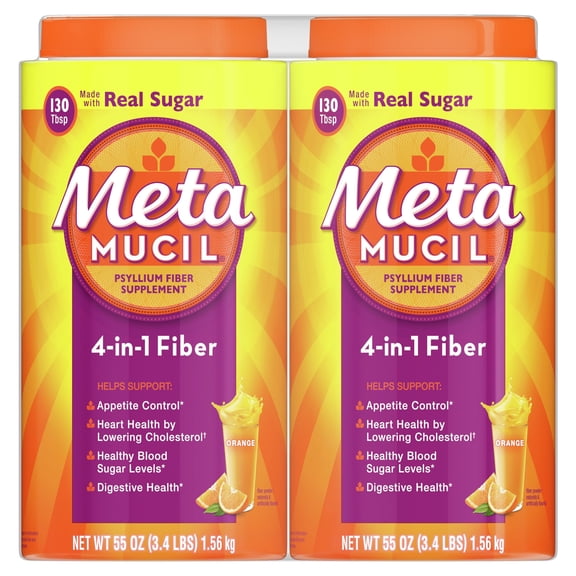 Metamucil Psyllium 4in1 Fiber Supplement Powder, Orange, 55 oz., 2 pk.