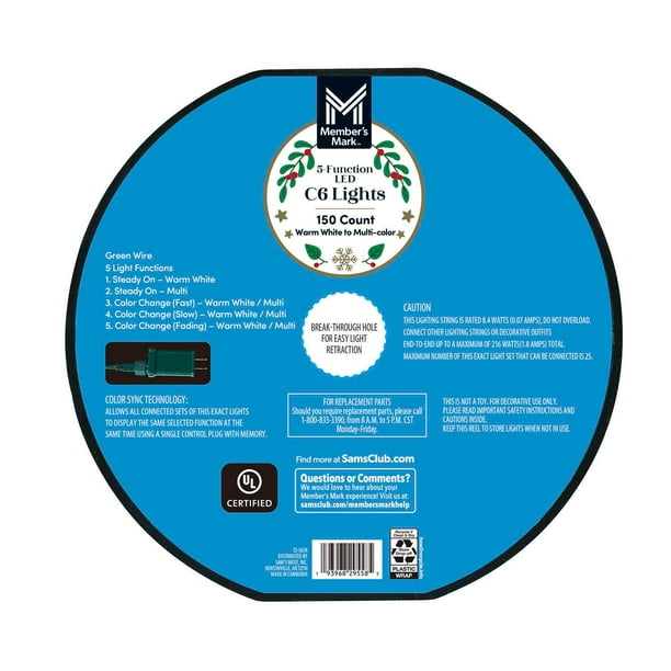 Member's Mark 150ct LED C6 Lights, 33.5' Lighted Length