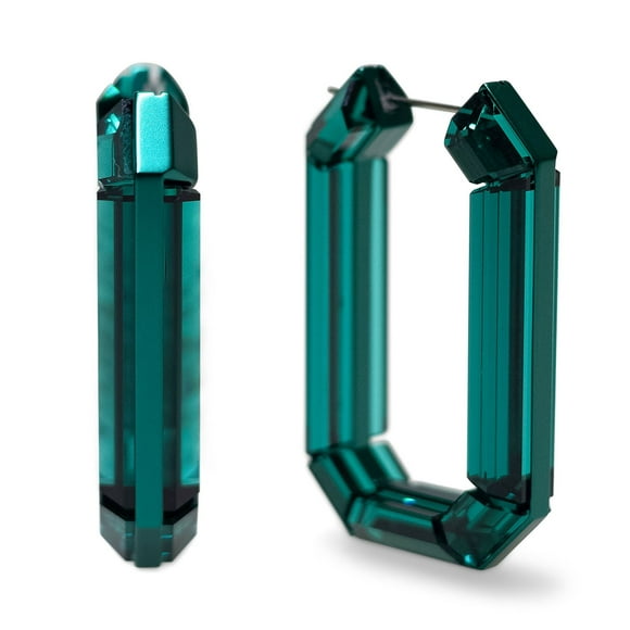 Swarovski Octagon Cut Green Crystal Lucent Statement Hoop Earrings