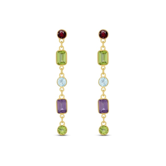 Multi-Gemstone Station Earrings in 14K Gold