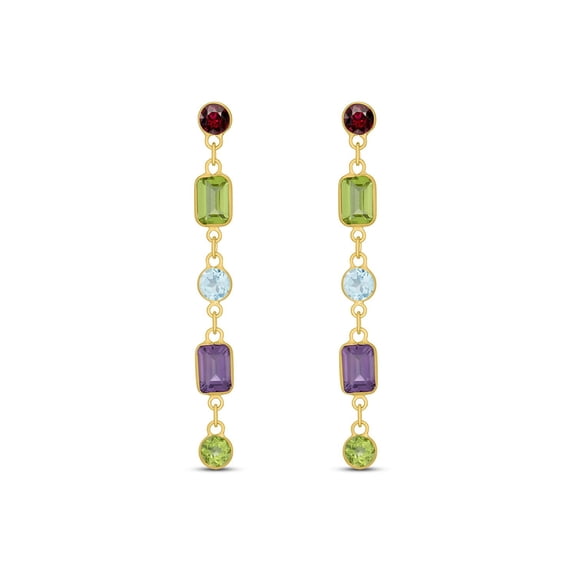 Multi-Gemstone Station Earrings in 14K Gold
