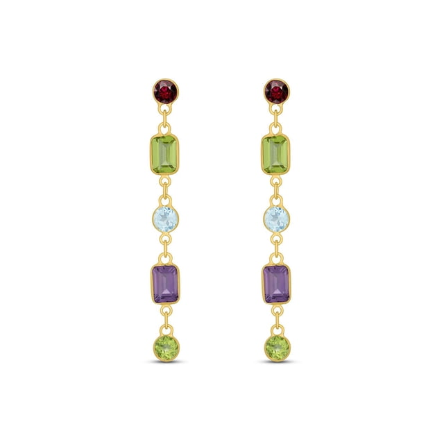 Multi-Gemstone Station Earrings in 14K Gold