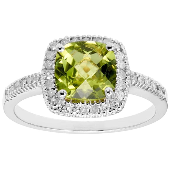 Cushion Cut Gemstone & 0.18 CT.T.W. Halo Diamond Ring in 14K Gold
