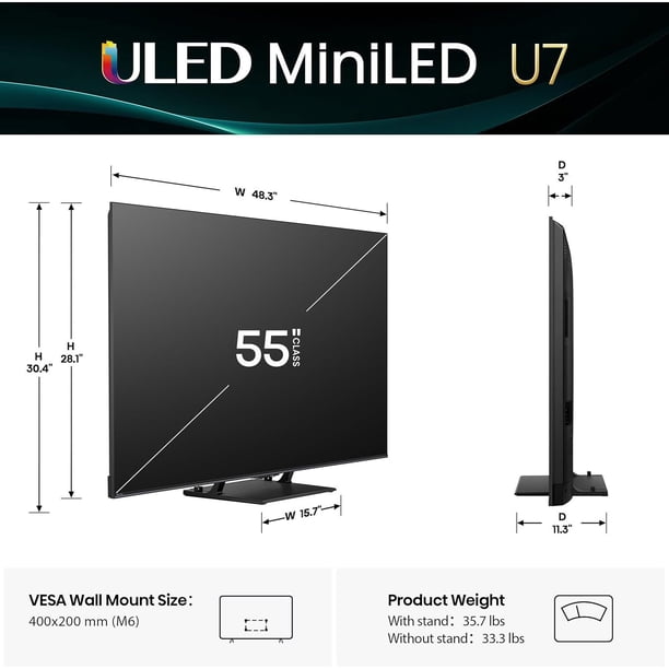 Hisense 55 Inch Class U75 Series ULED Mini-LED Google Smart TV