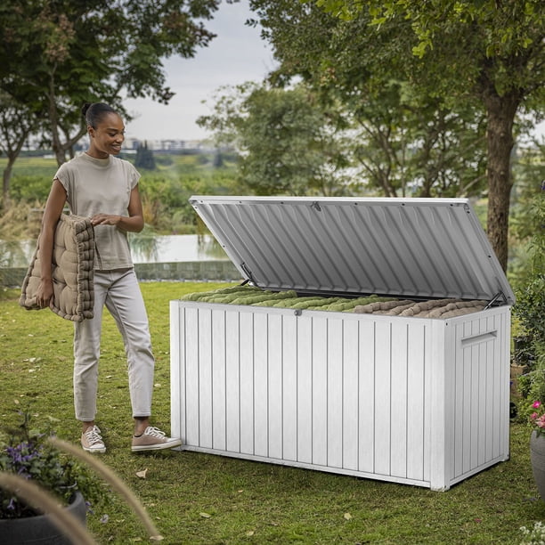 Keter 170 Gal. Resin Deck Box Large Indoor/Outdoor Storage:- White
