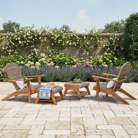 Cambridge Casual Teak and Wicker Adirondack Patio Set, 4pc