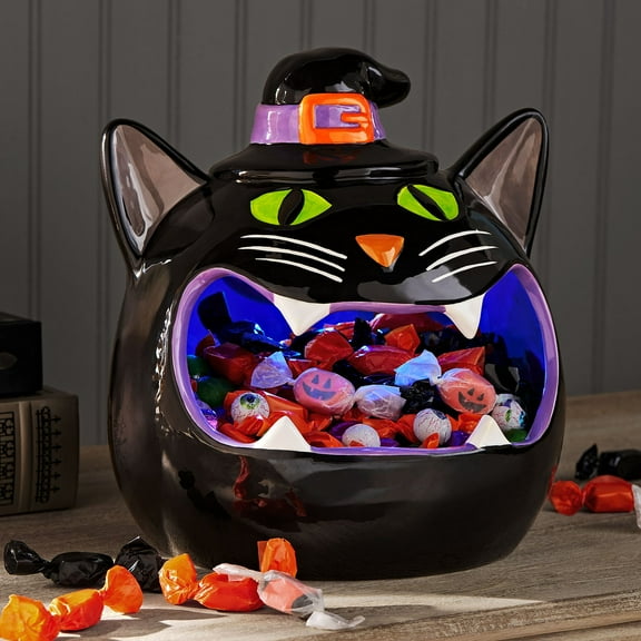 Member's Mark Pre-Lit Ceramic Cat Halloween Candy Bowl