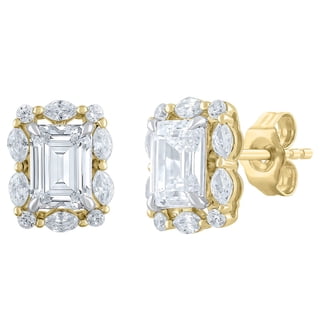 2.46 CT.T.W. Emerald, Round, and Marquise Lab Created Diamond Earrings in 14K Gold