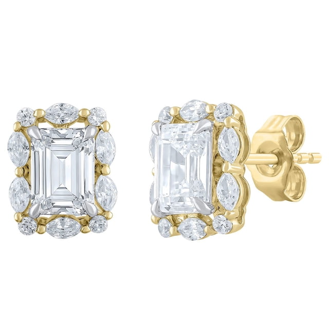 2.46 CT.T.W. Emerald, Round, and Marquise Lab Created Diamond Earrings in 14K Gold