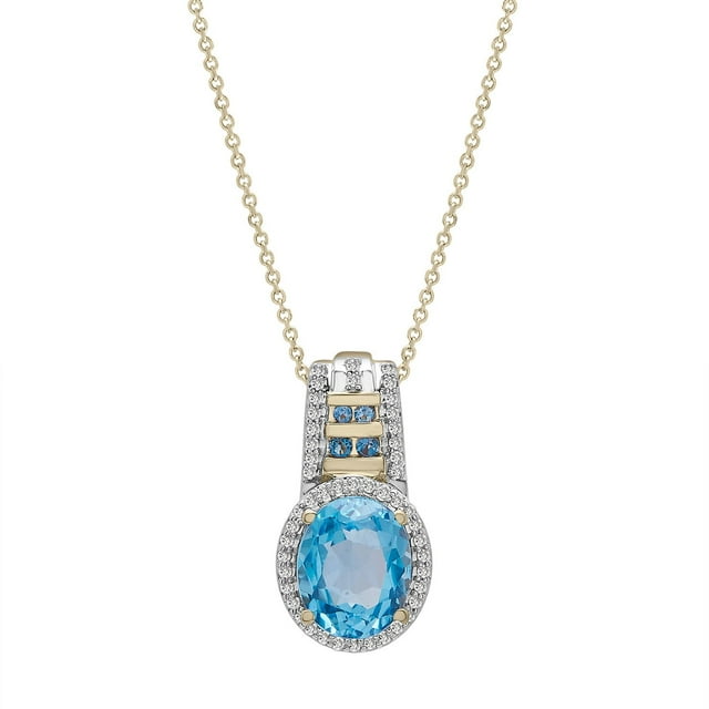 Swiss & London Blue Topaz Pendant Necklace & 0.21 CT. T.W. Diamonds in 14K Gold