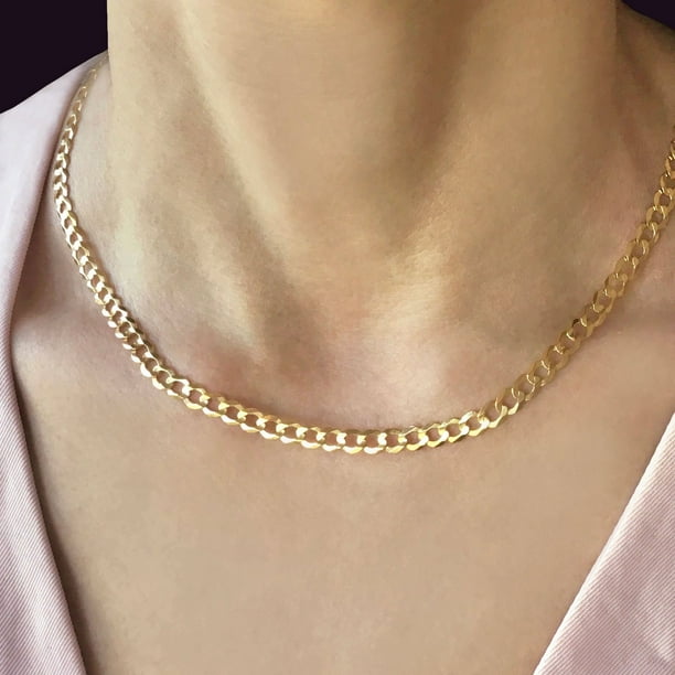 Curb Chain Necklace in Solid 14K Gold